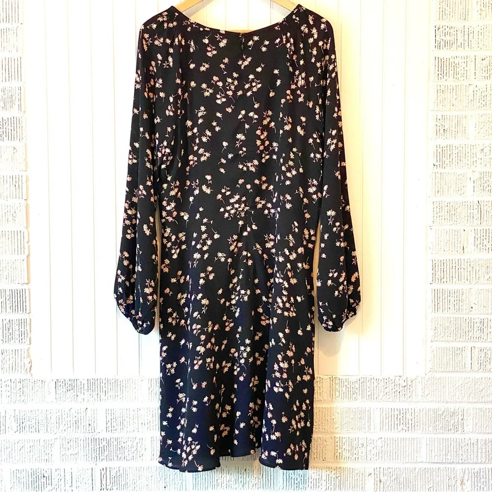 NWT Ann Taylor Black Floral Long Sleeve Boho Dress, Size 14T - Picture 4 of 9